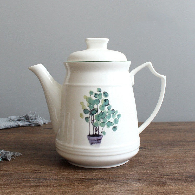 Nordic Botanical Ceramic Coffee Set – Teapot & Cup Collection