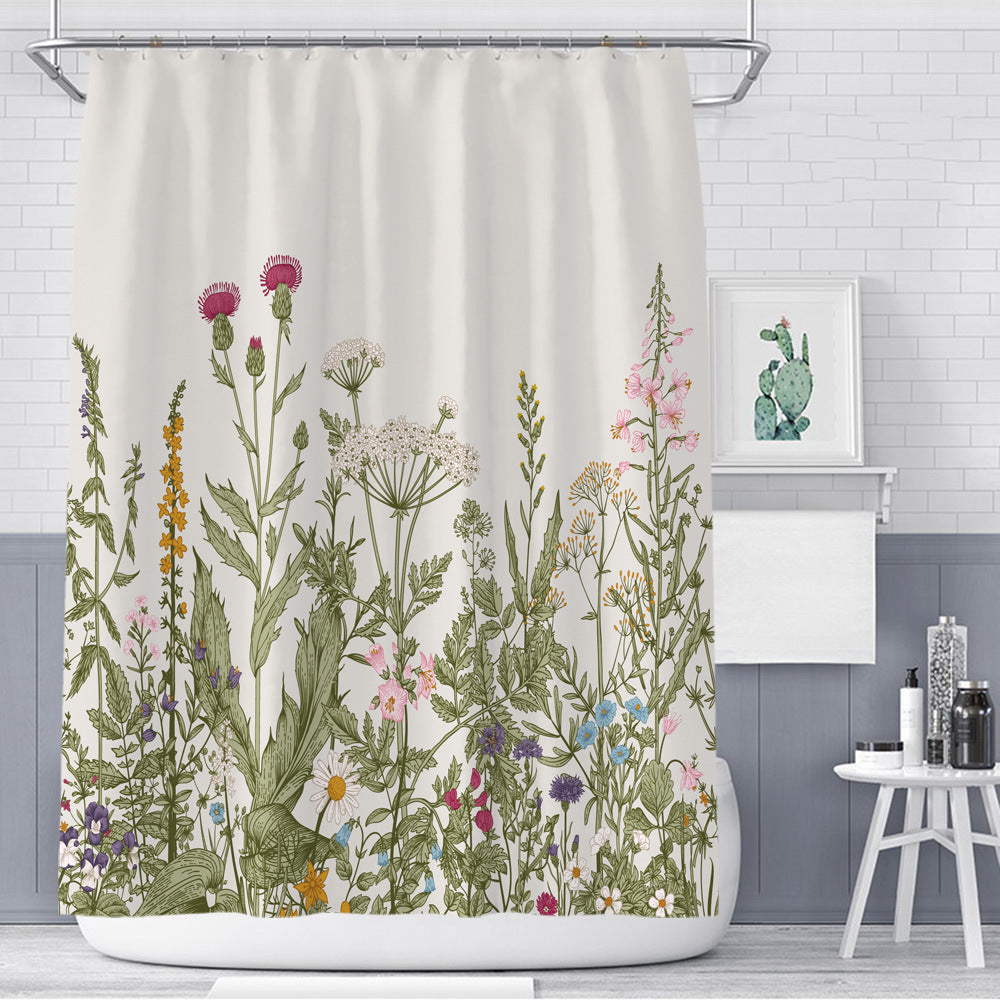 Botanical Shower Curtain – Nordic Floral Bathroom Curtain (Multiple Designs)