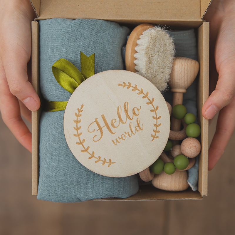 Natural Baby Gift Set – Wooden & Cotton Sensory Toy Collection (Multiple Colors)