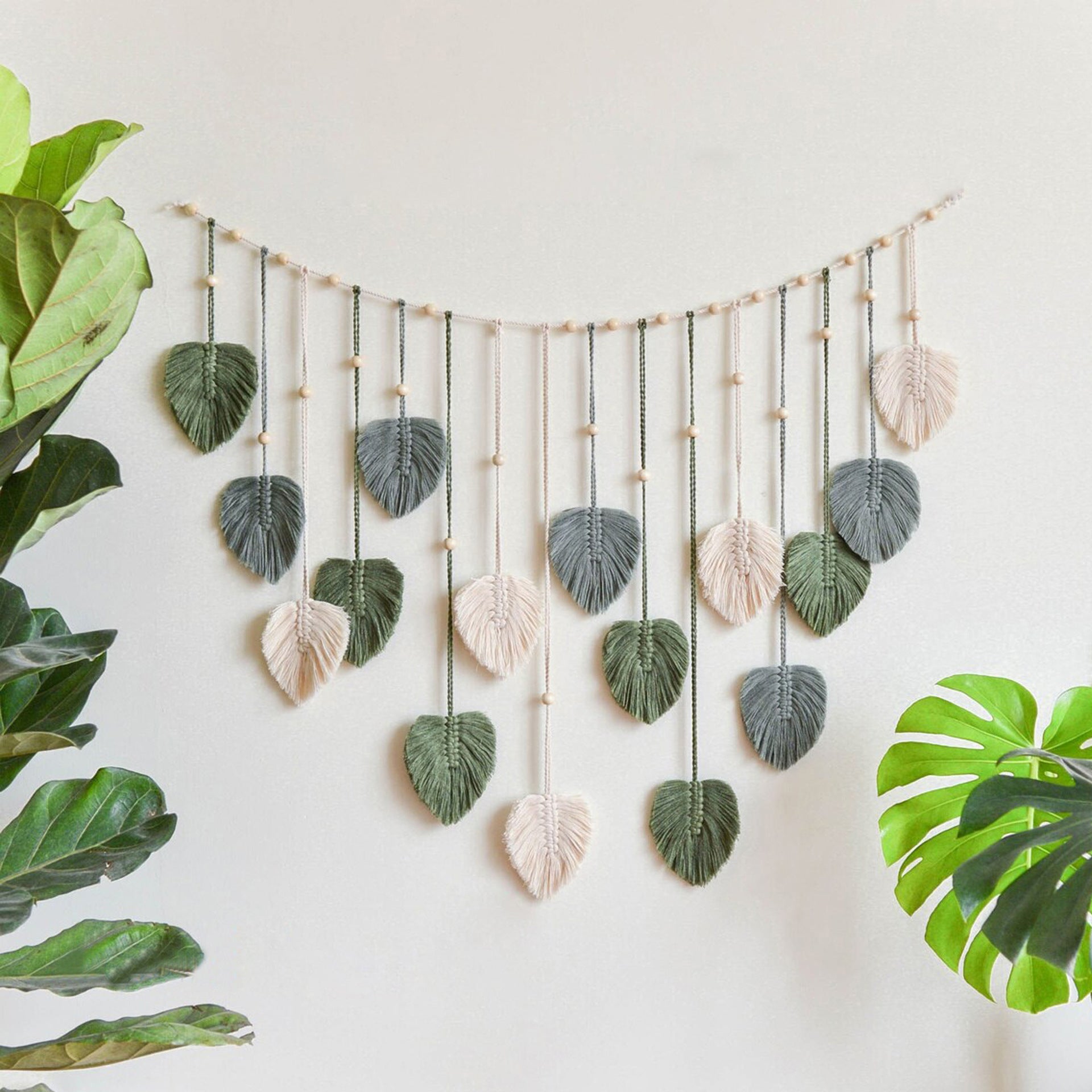 Nordic Leaf Wall Tapestry – Handwoven Cotton Hanging (120x75cm)
