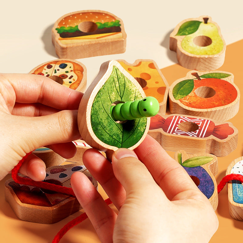 Wooden Lacing Toy – Caterpillar Threading Set