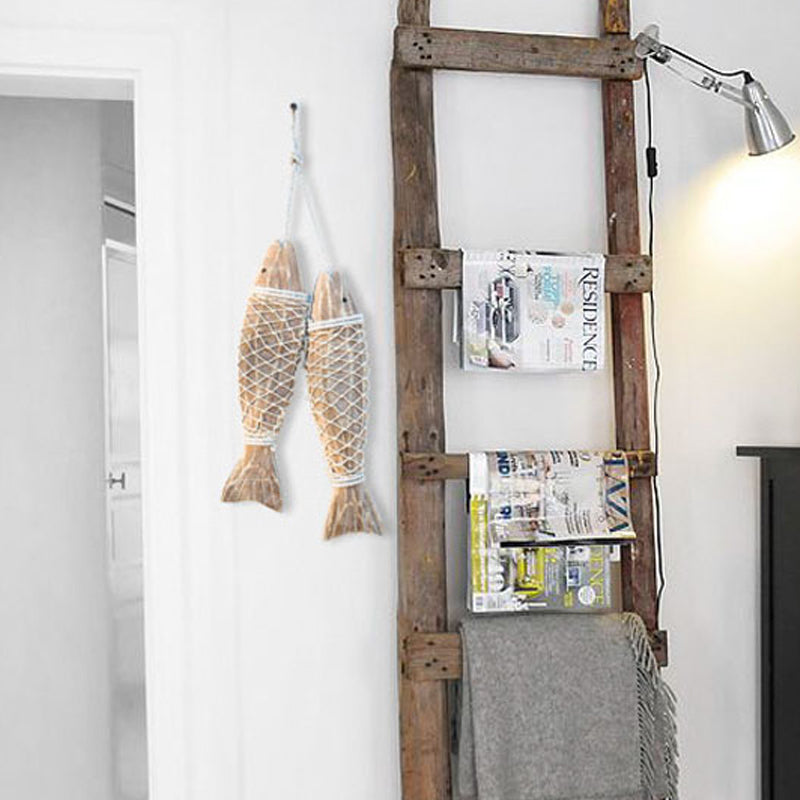 Mediterranean Wooden Fish Wall Hanging – Coastal Rope Decor (Set of 2)