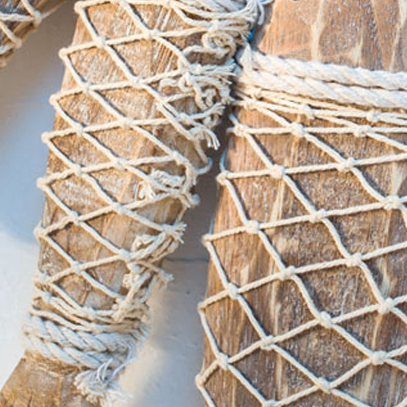 Mediterranean Wooden Fish Wall Hanging – Coastal Rope Decor (Set of 2)