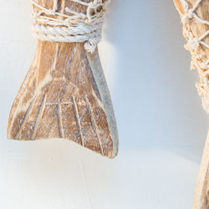Mediterranean Wooden Fish Wall Hanging – Coastal Rope Decor (Set of 2)