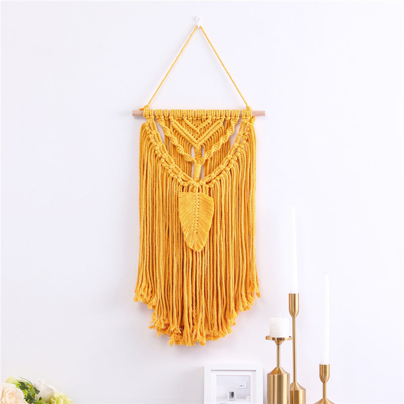 Bohemian Handwoven Cotton Wall Hanging – Nordic Fringe Tapestry (35x65cm)
