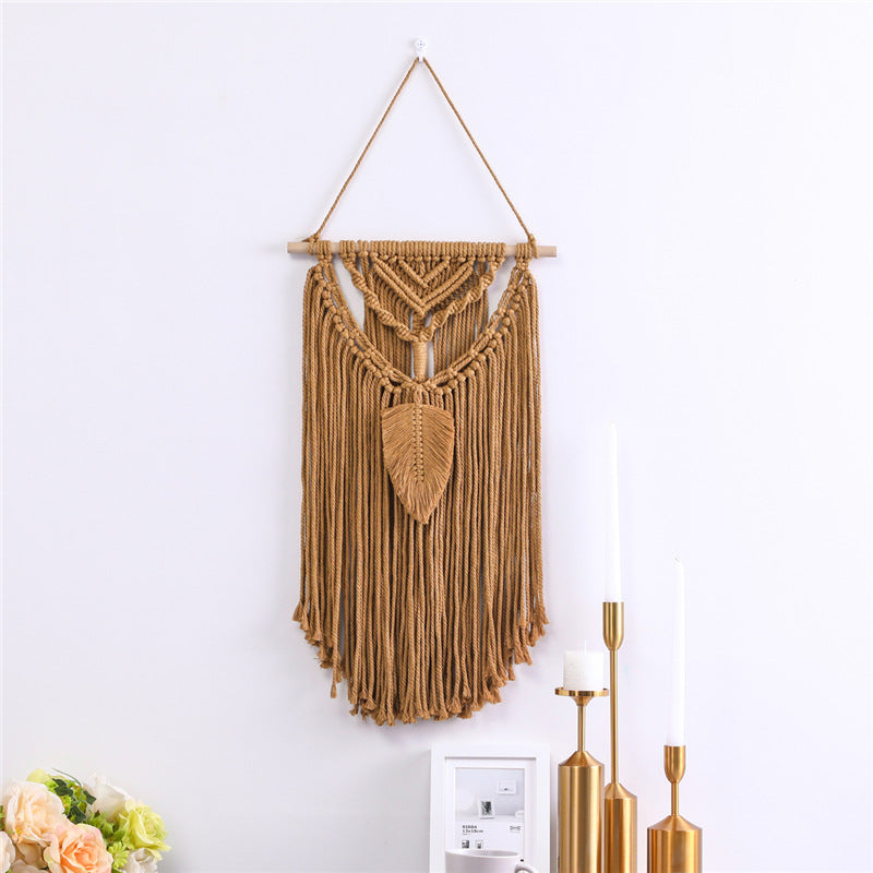 Bohemian Handwoven Cotton Wall Hanging – Nordic Fringe Tapestry (35x65cm)