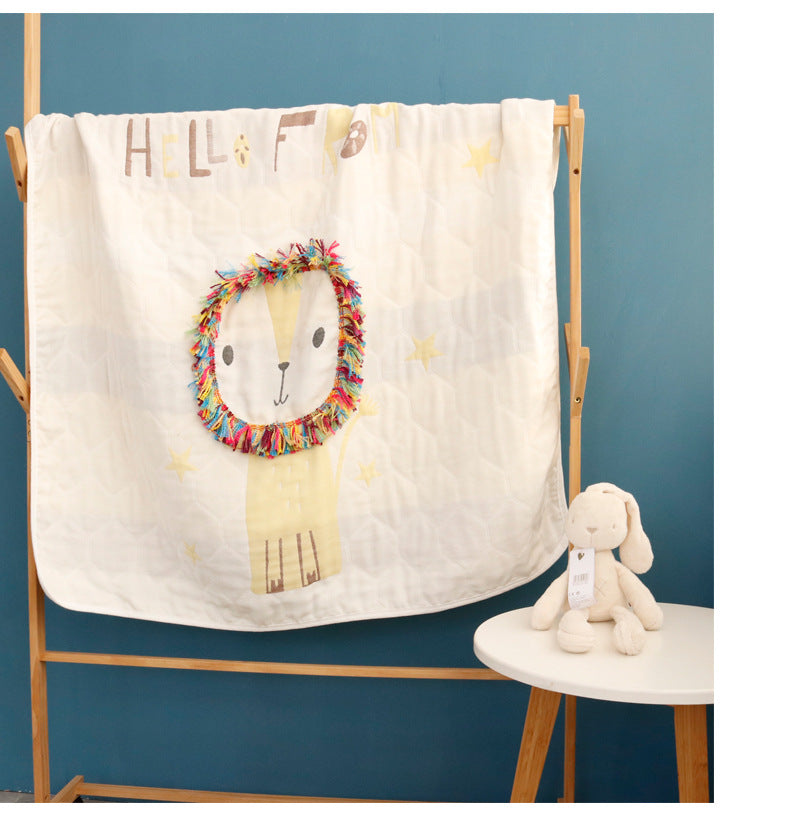 Fringed Lion Cotton Gauze Blanket