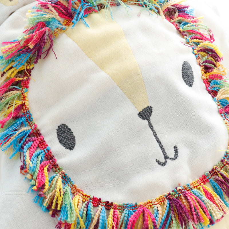 Fringed Lion Cotton Gauze Blanket
