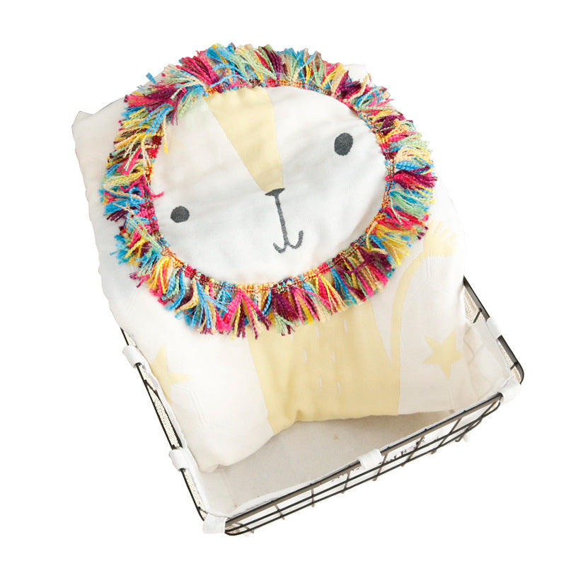 Fringed Lion Cotton Gauze Blanket