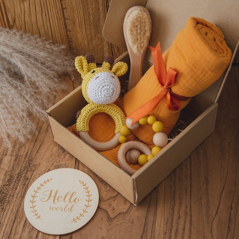Natural Baby Gift Set – Wooden & Cotton Sensory Toy Collection (Multiple Colors)
