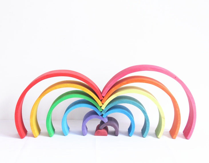 Hand-Dyed Wooden Montessori Toy Collection – Arches, Cubes, Towers & Shapes