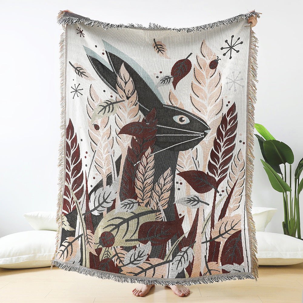 Watership Down Woven Cotton Animal Tapestry Blanket – Rabbit or Bear Throw (125x150cm)