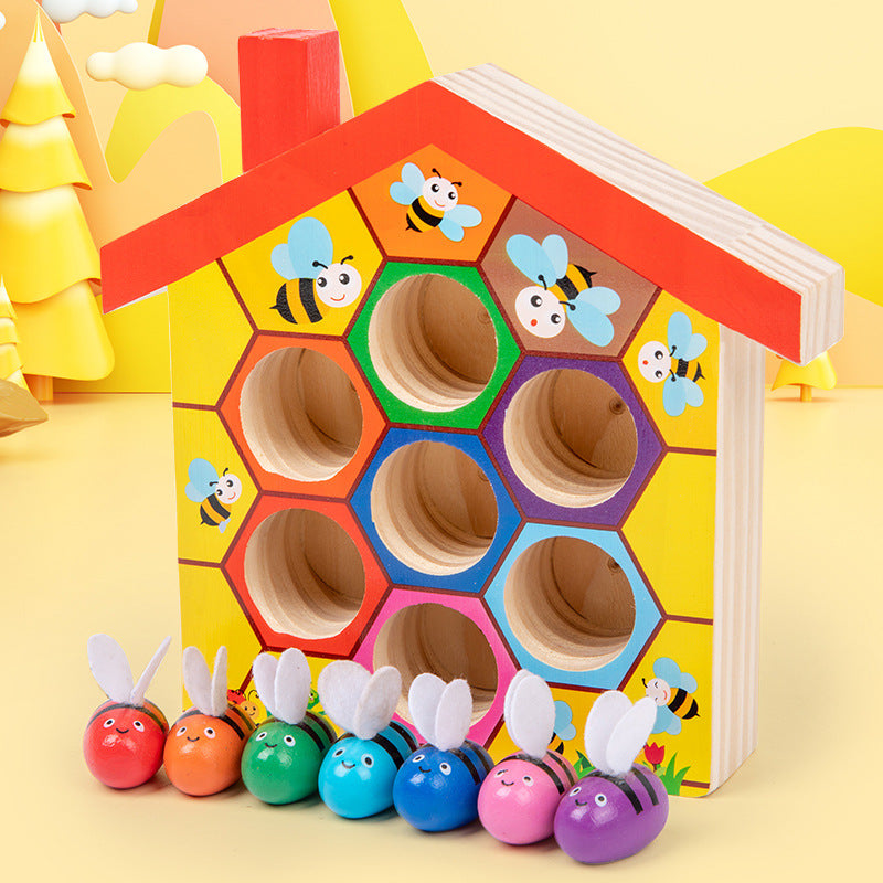 Wooden Bee Sorting Game – Fine Motor Clamp Toy