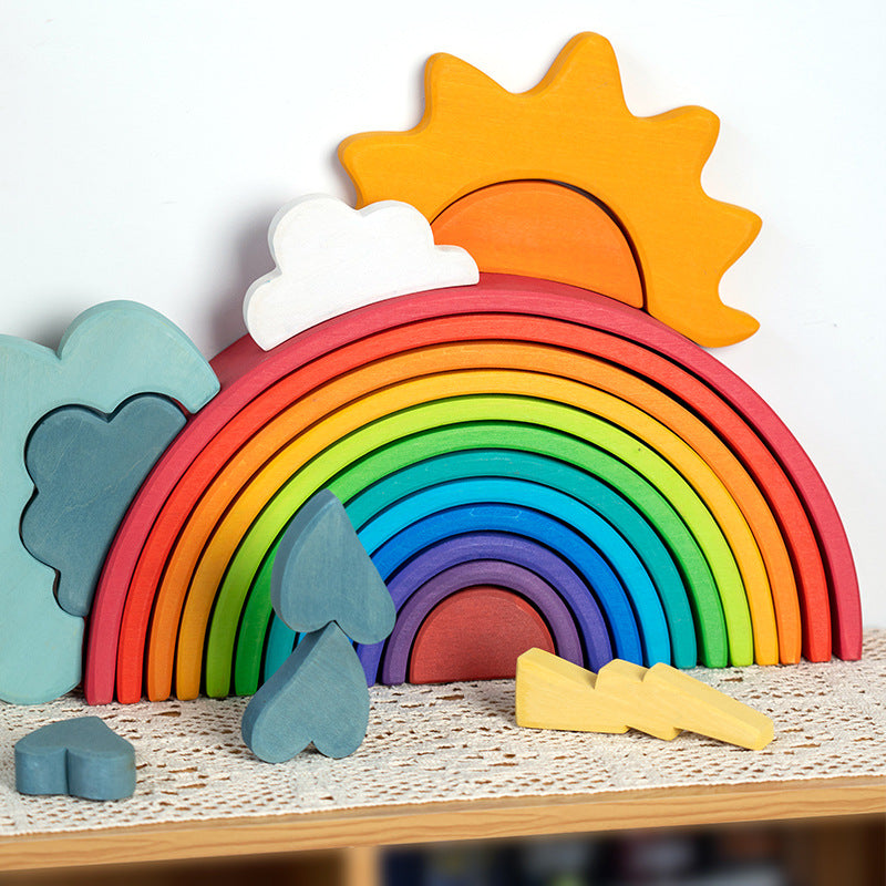 Montessori Rainbow Stacking Blocks – Wooden Open-Ended Building Sets