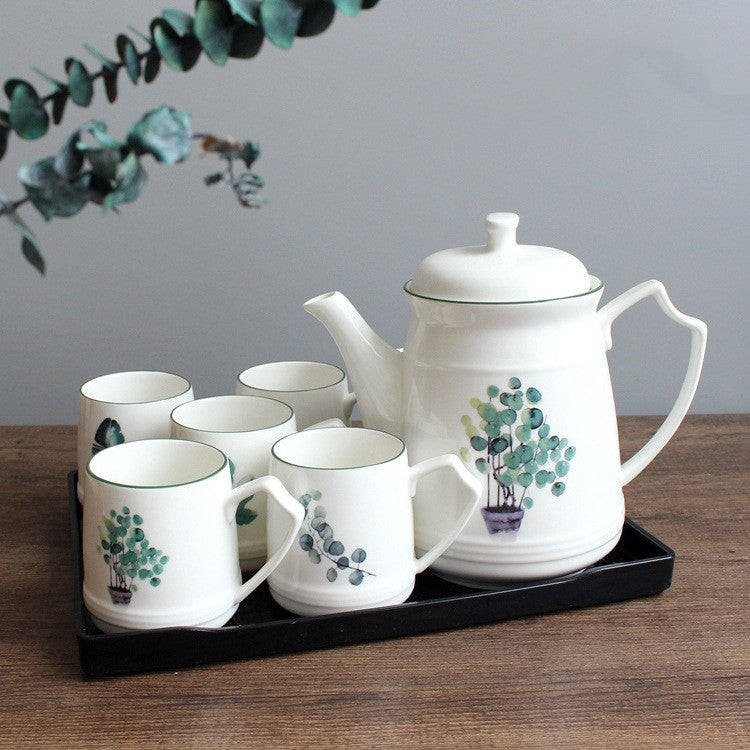 Nordic Botanical Ceramic Coffee Set – Teapot & Cup Collection