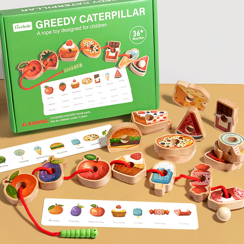 Wooden Lacing Toy – Caterpillar Threading Set