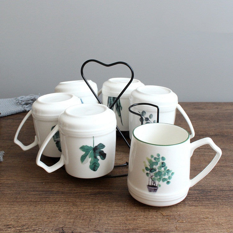 Nordic Botanical Ceramic Coffee Set – Teapot & Cup Collection