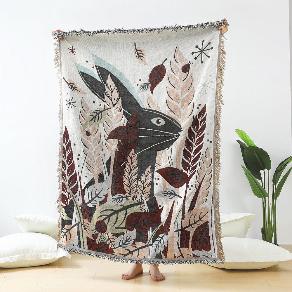 Watership Down Woven Cotton Animal Tapestry Blanket – Rabbit or Bear Throw (125x150cm)