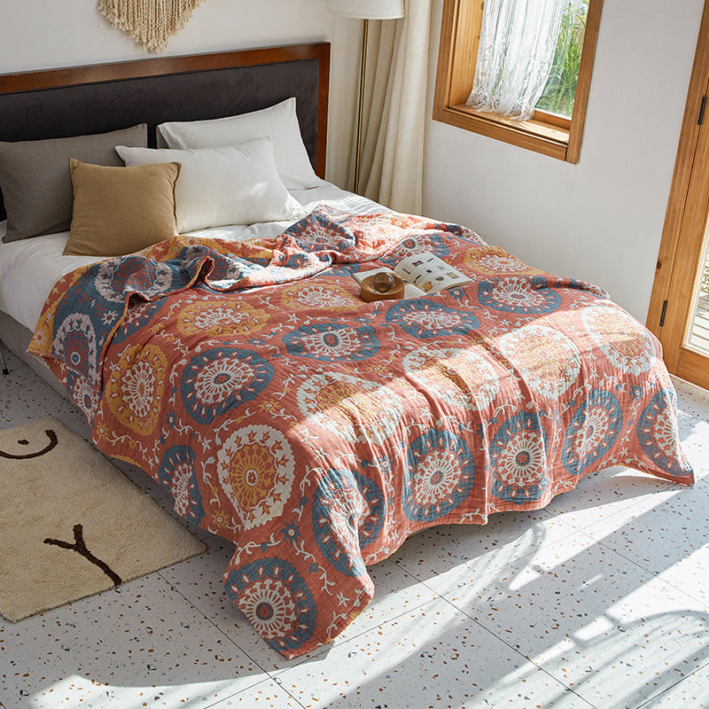 Bohemian Woven Cotton Blanket – Lightweight All-Season Throw & Bed Cover