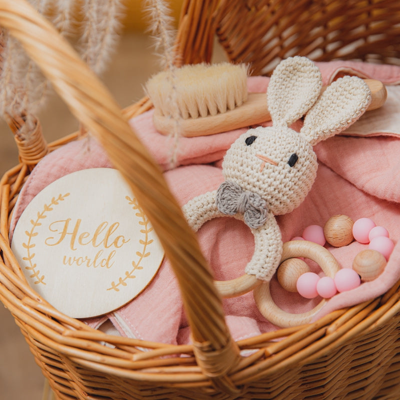 Natural Baby Gift Set – Wooden & Cotton Sensory Toy Collection (Multiple Colors)