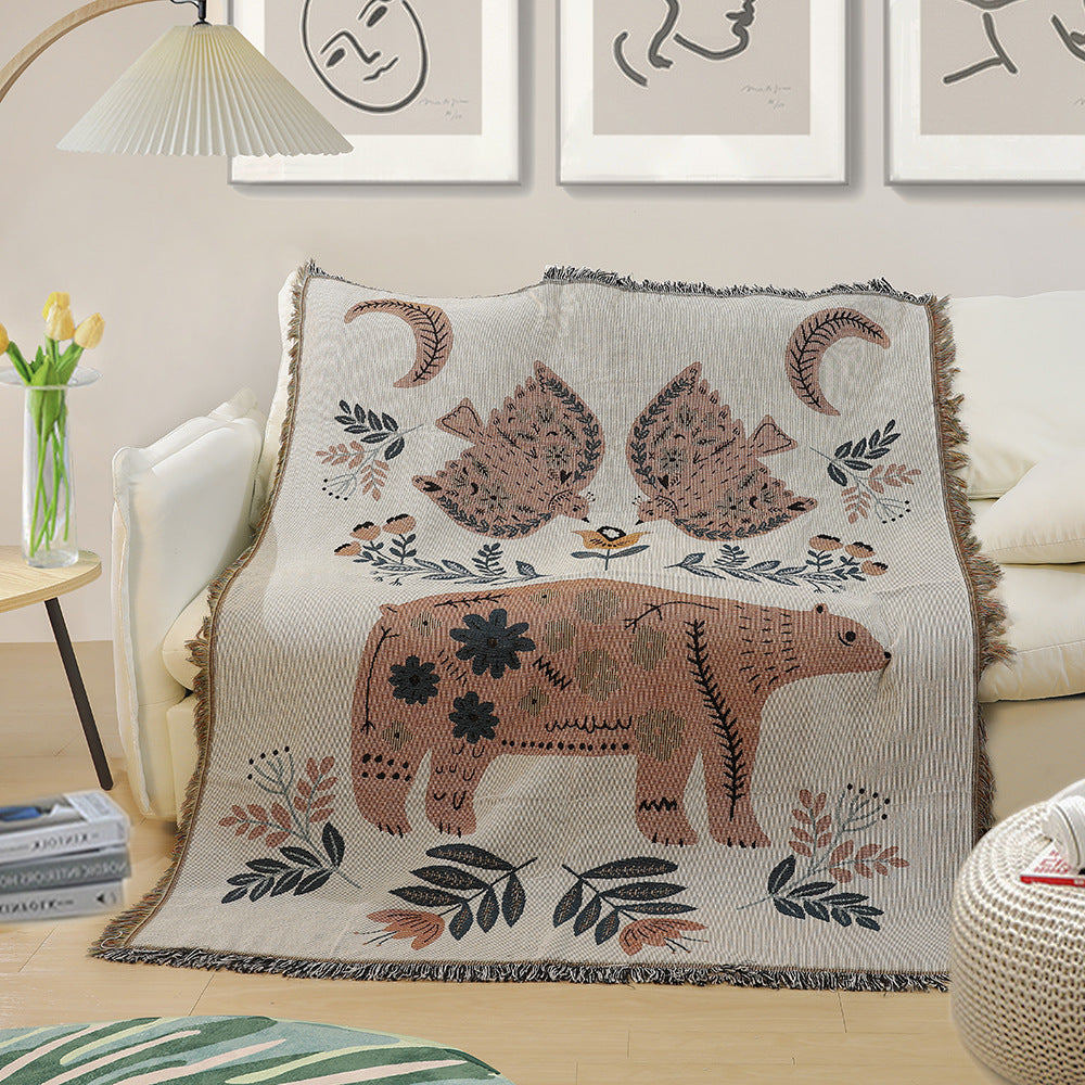 Watership Down Woven Cotton Animal Tapestry Blanket – Rabbit or Bear Throw (125x150cm)