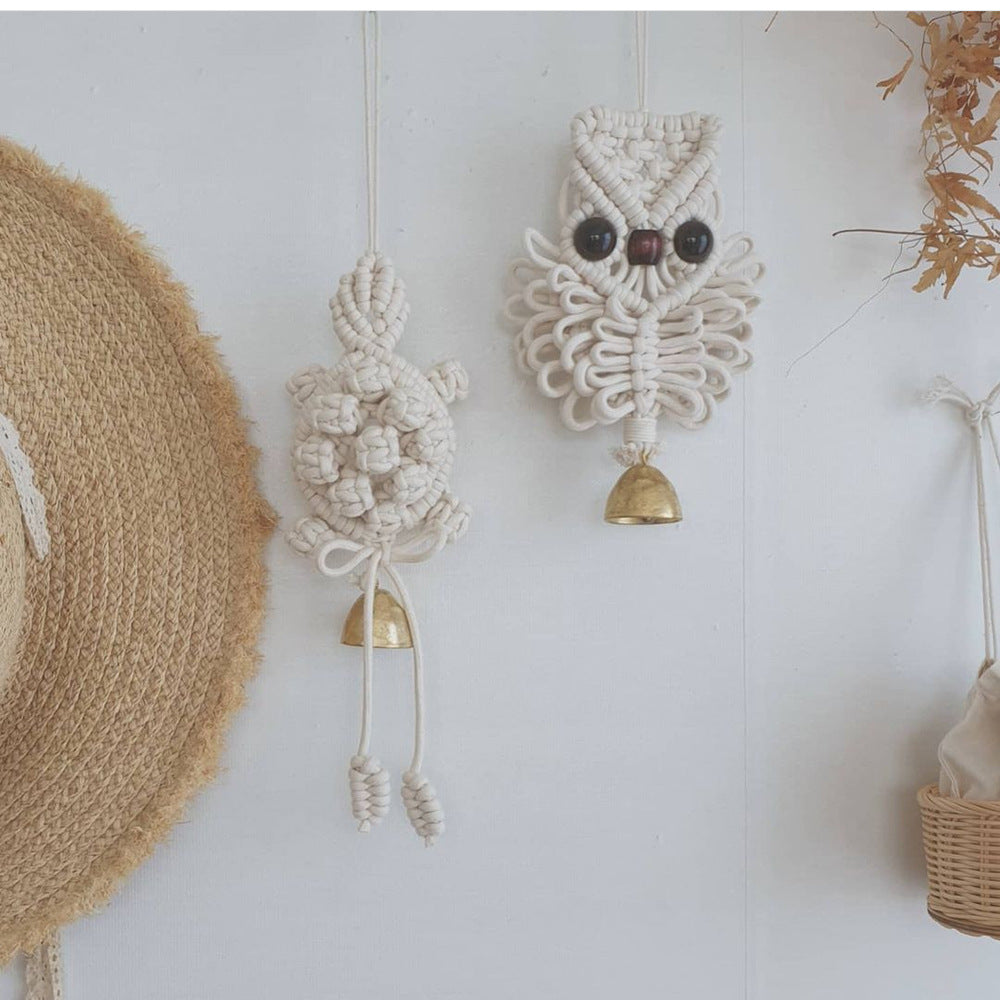 Handwoven Cotton Owl Wall Hanging with Bell