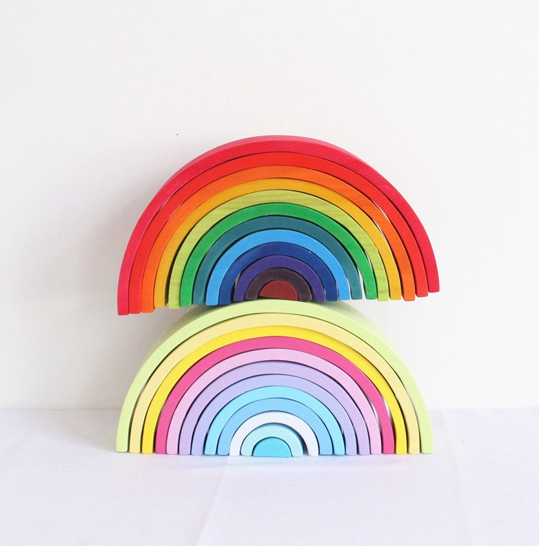 Hand-Dyed Wooden Montessori Toy Collection – Arches, Cubes, Towers & Shapes