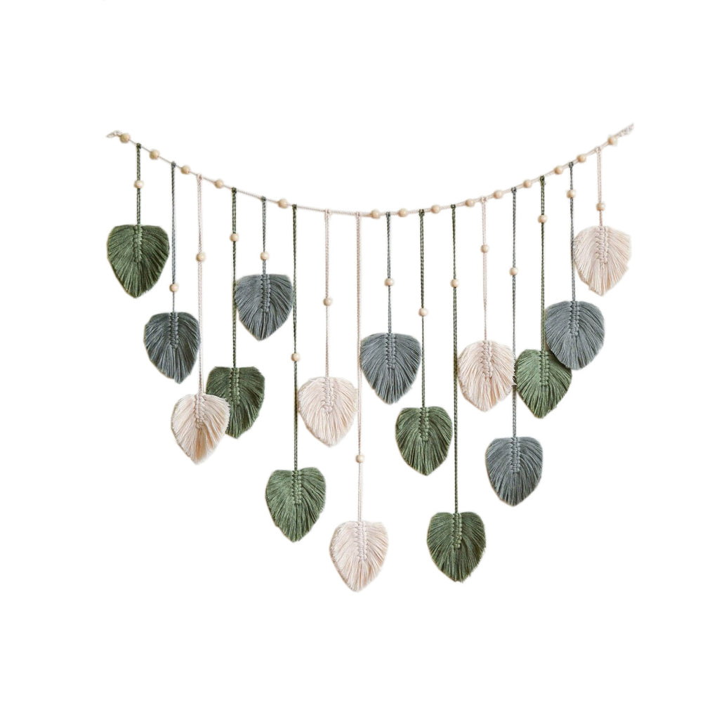 Nordic Leaf Wall Tapestry – Handwoven Cotton Hanging (120x75cm)