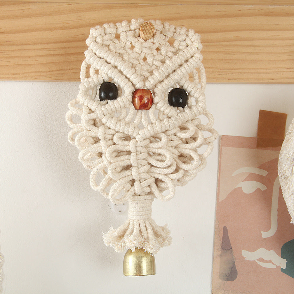 Handwoven Cotton Owl Wall Hanging with Bell