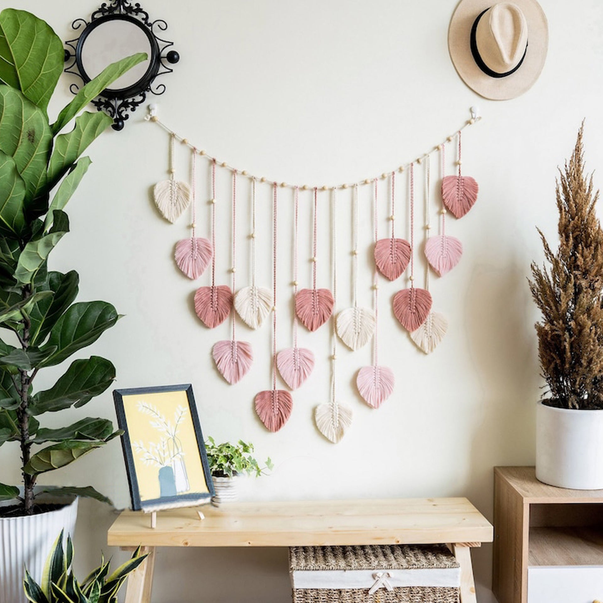 Nordic Leaf Wall Tapestry – Handwoven Cotton Hanging (120x75cm)
