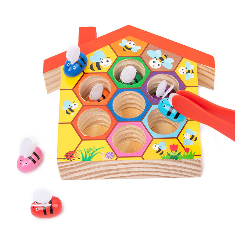 Wooden Bee Sorting Game – Fine Motor Clamp Toy