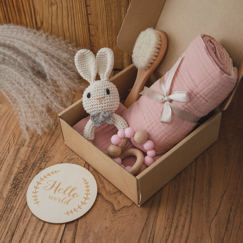 Natural Baby Gift Set – Wooden & Cotton Sensory Toy Collection (Multiple Colors)