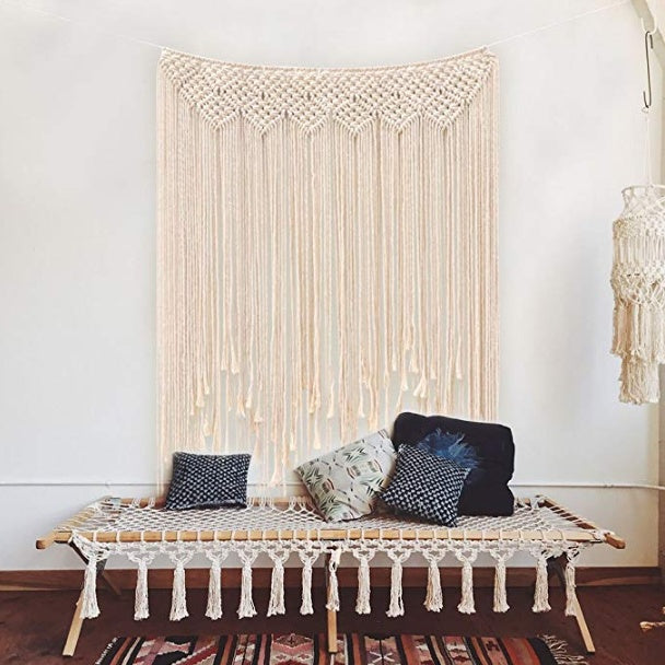 Handwoven Nordic Fringe Wall Tapestry – Cotton Blend Boho Wall Hanging