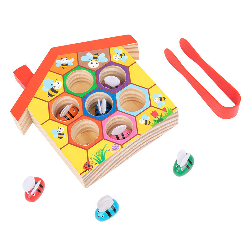 Wooden Bee Sorting Game – Fine Motor Clamp Toy