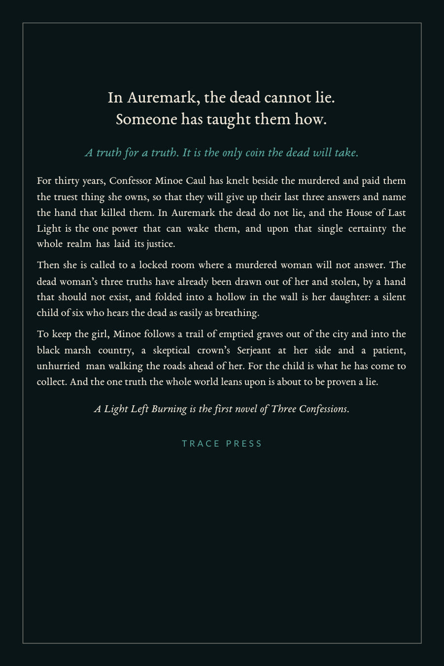 A Light Left Burning, back cover