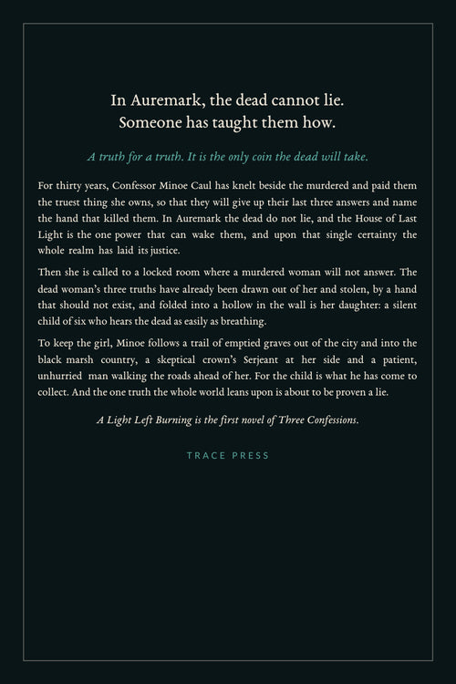 A Light Left Burning, back cover