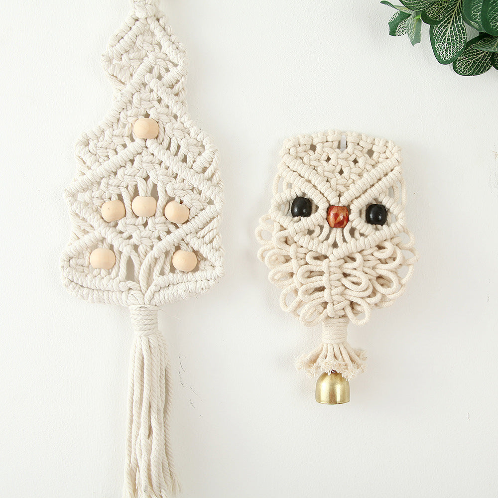 Handwoven Cotton Owl Wall Hanging with Bell