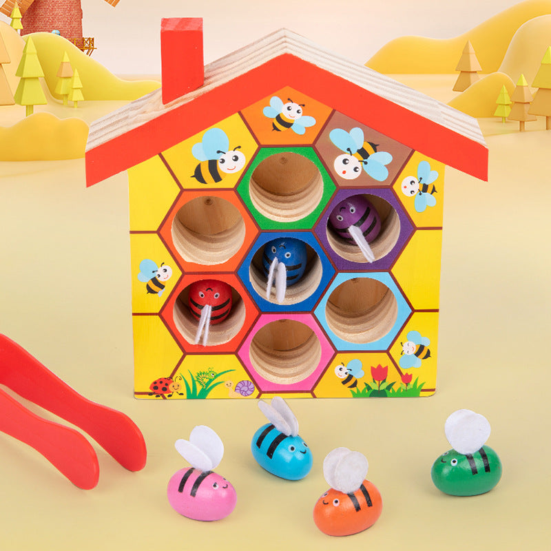 Wooden Bee Sorting Game – Fine Motor Clamp Toy