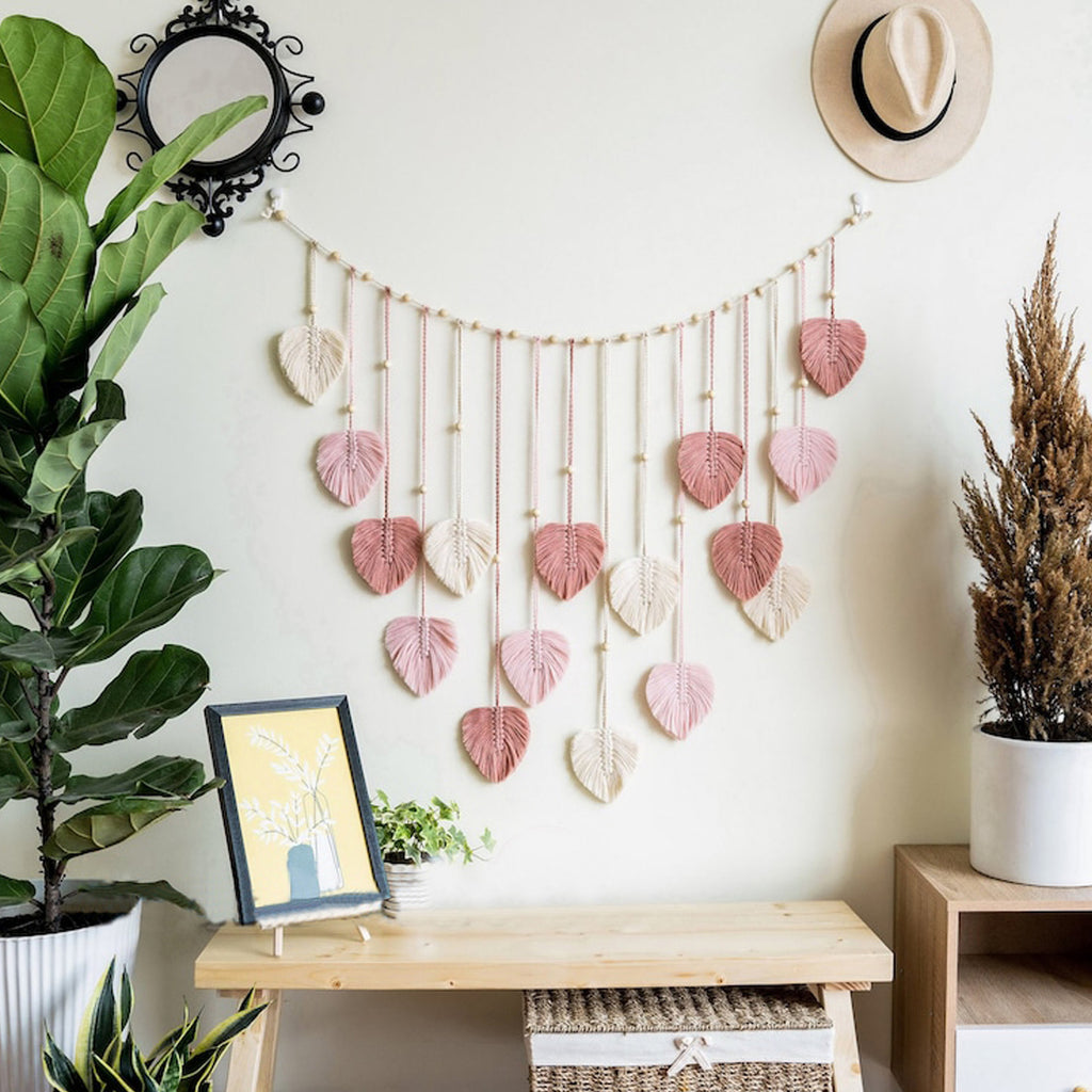 Nordic Leaf Wall Tapestry – Handwoven Cotton Hanging (120x75cm)