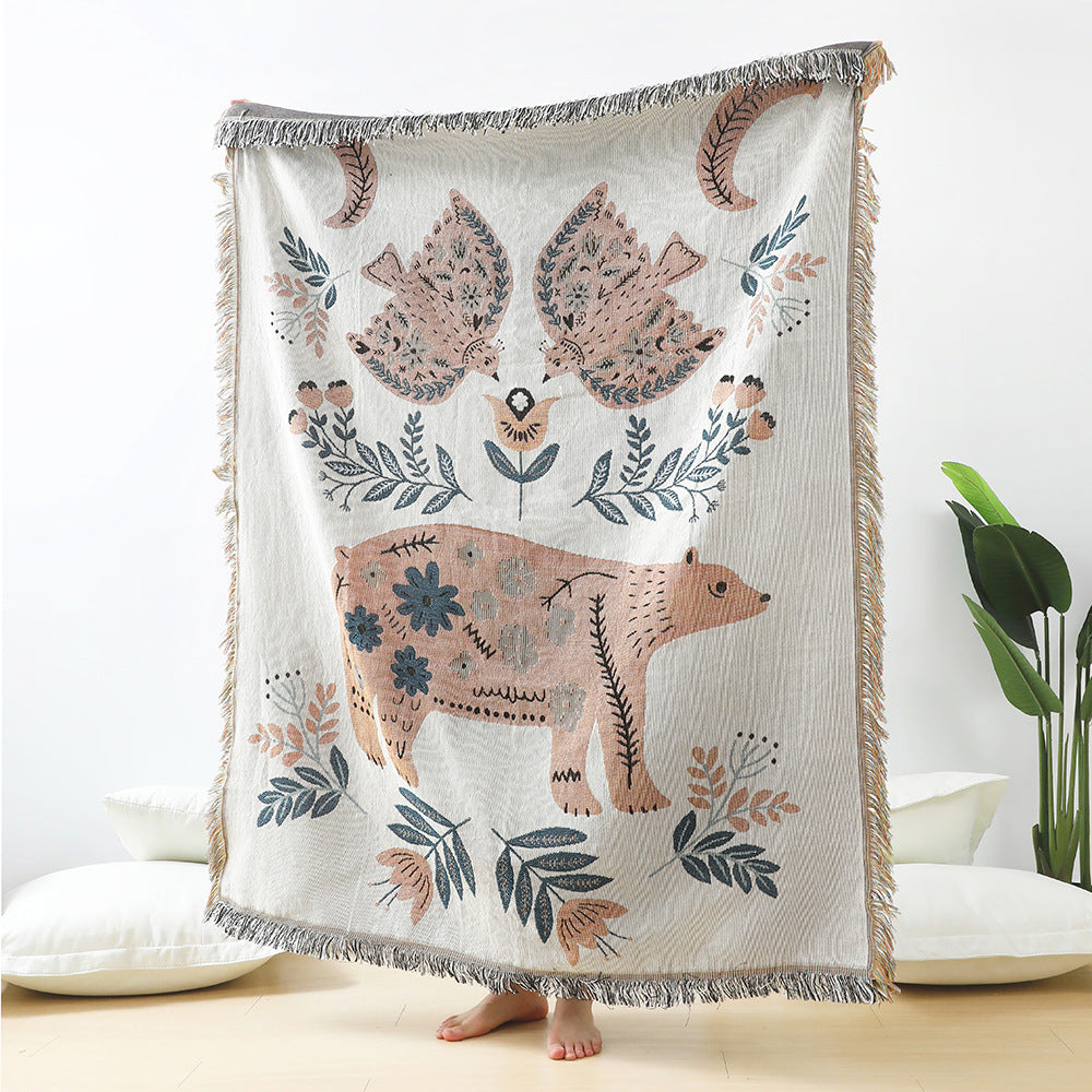 Watership Down Woven Cotton Animal Tapestry Blanket – Rabbit or Bear Throw (125x150cm)