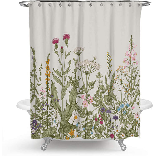 Botanical Shower Curtain – Nordic Floral Bathroom Curtain (Multiple Designs)