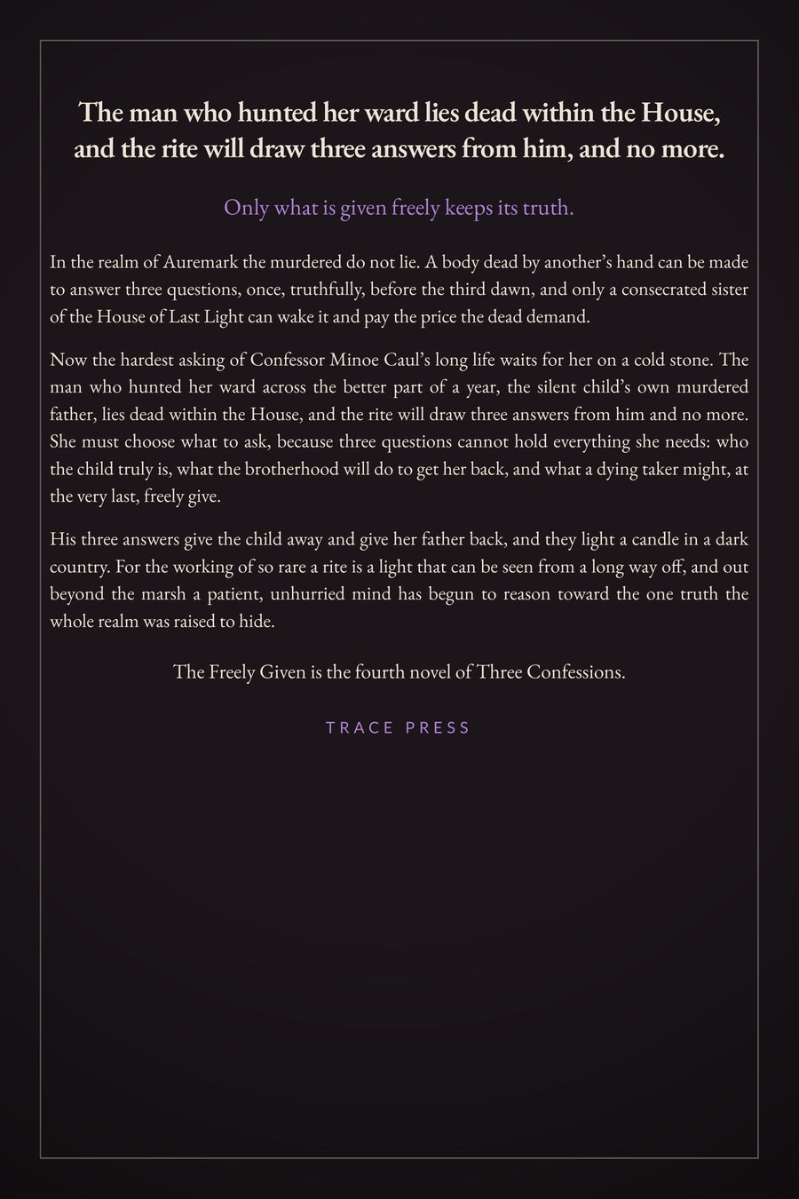 The Freely Given by Jeanne Ott, back cover